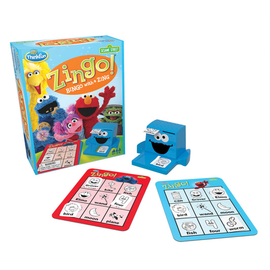 ThinkFun Zingo Sesame Street Cookie Monster zinger in action for quick word matches