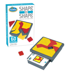 ThinkFun Shape by Shape challenge cards and pieces for spatial logic practice.