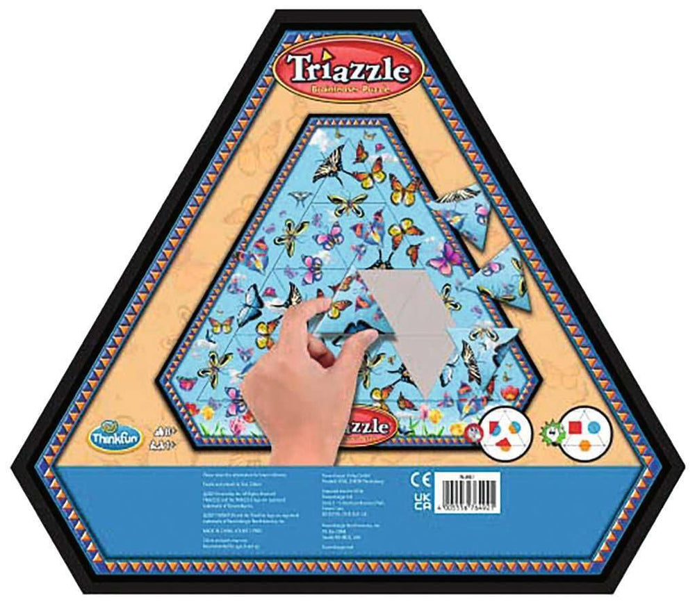 ThinkFun Triazzle Butterfly Edition frame and pieces spark problem-solving during play.