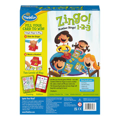 ThinkFun Zingo 1-2-3 packaging and box design inviting family play