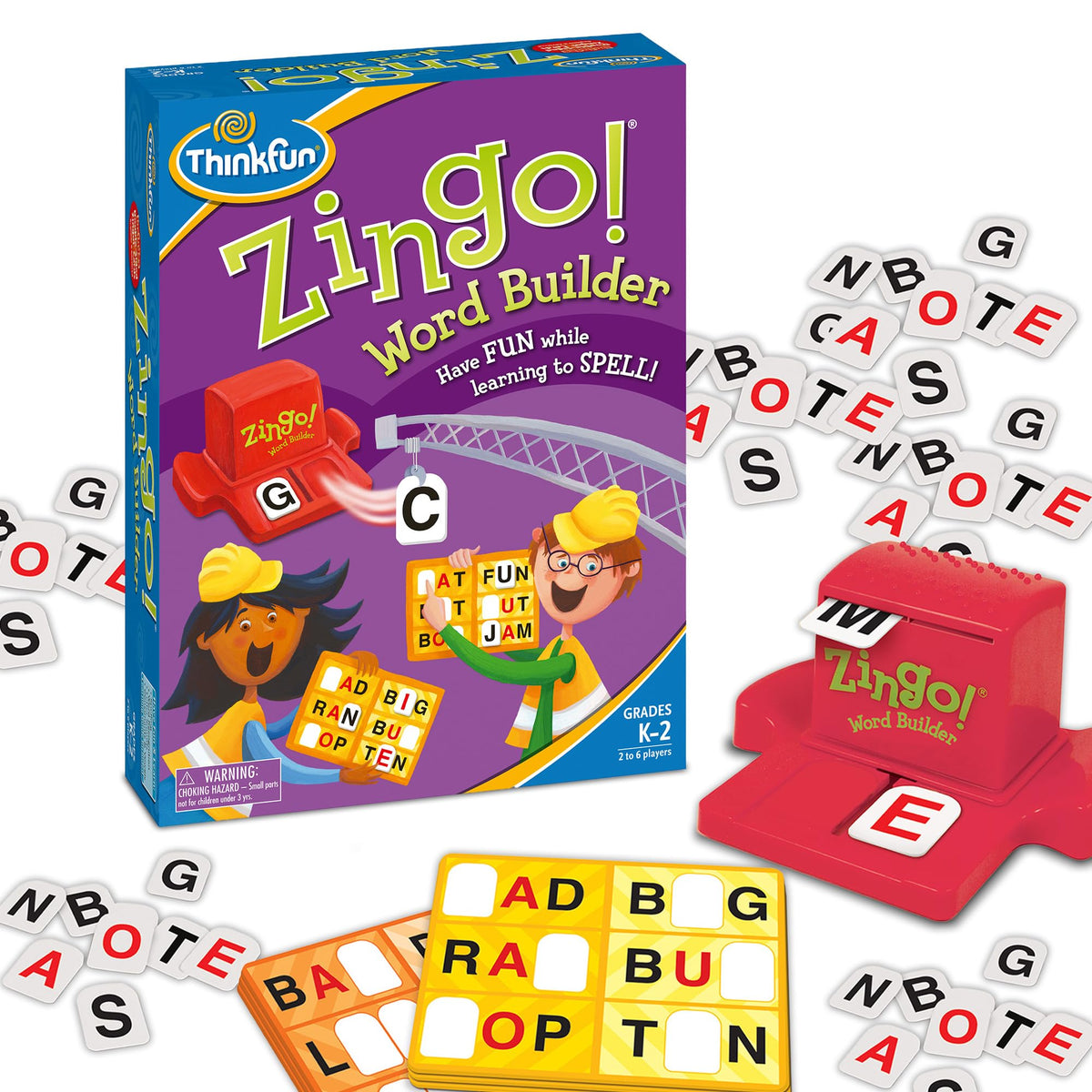 ThinkFun Zingo Word Builder game cover highlighting family-friendly early literacy.
