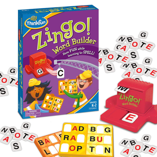 ThinkFun Zingo Word Builder game cover highlighting family-friendly early literacy.