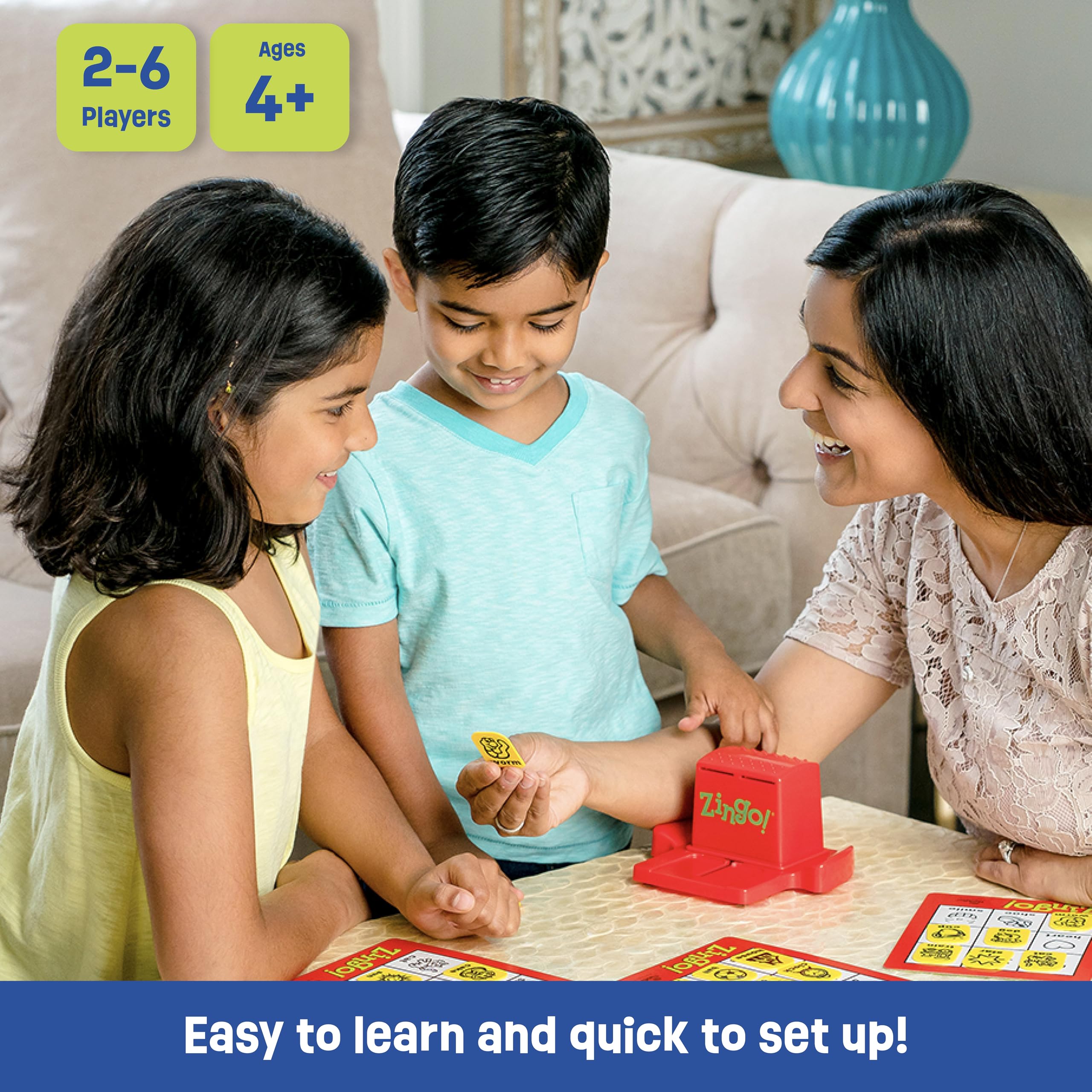 ThinkFun Zingo Word Builder tiles spread for three-letter word formation.