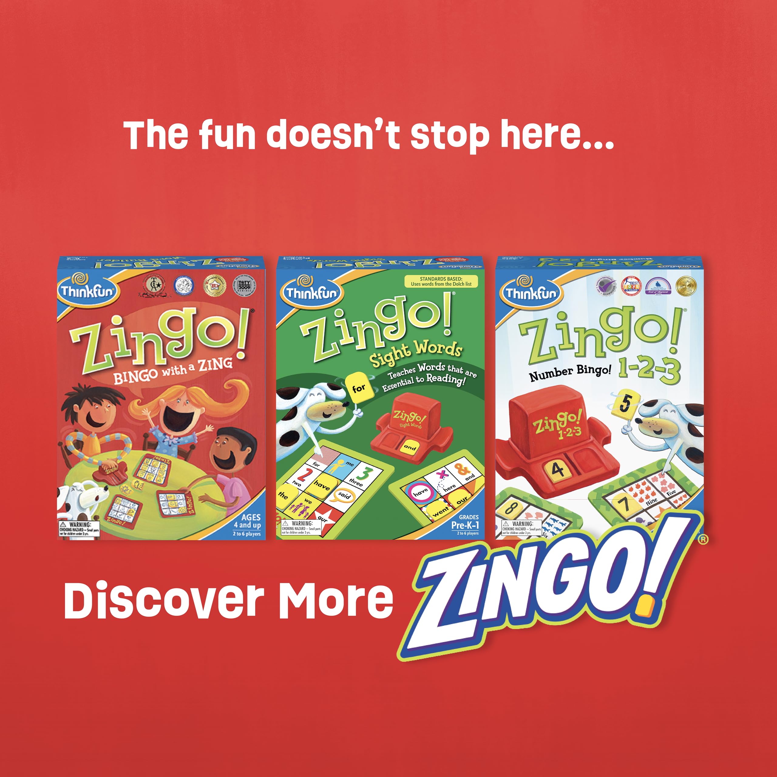 ThinkFun Zingo Word Builder two-level play supporting beginners and advanced readers.