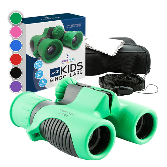 Think Peak binoculars for kids in front-view pose, ideal for early bird watching and outdoor learning.