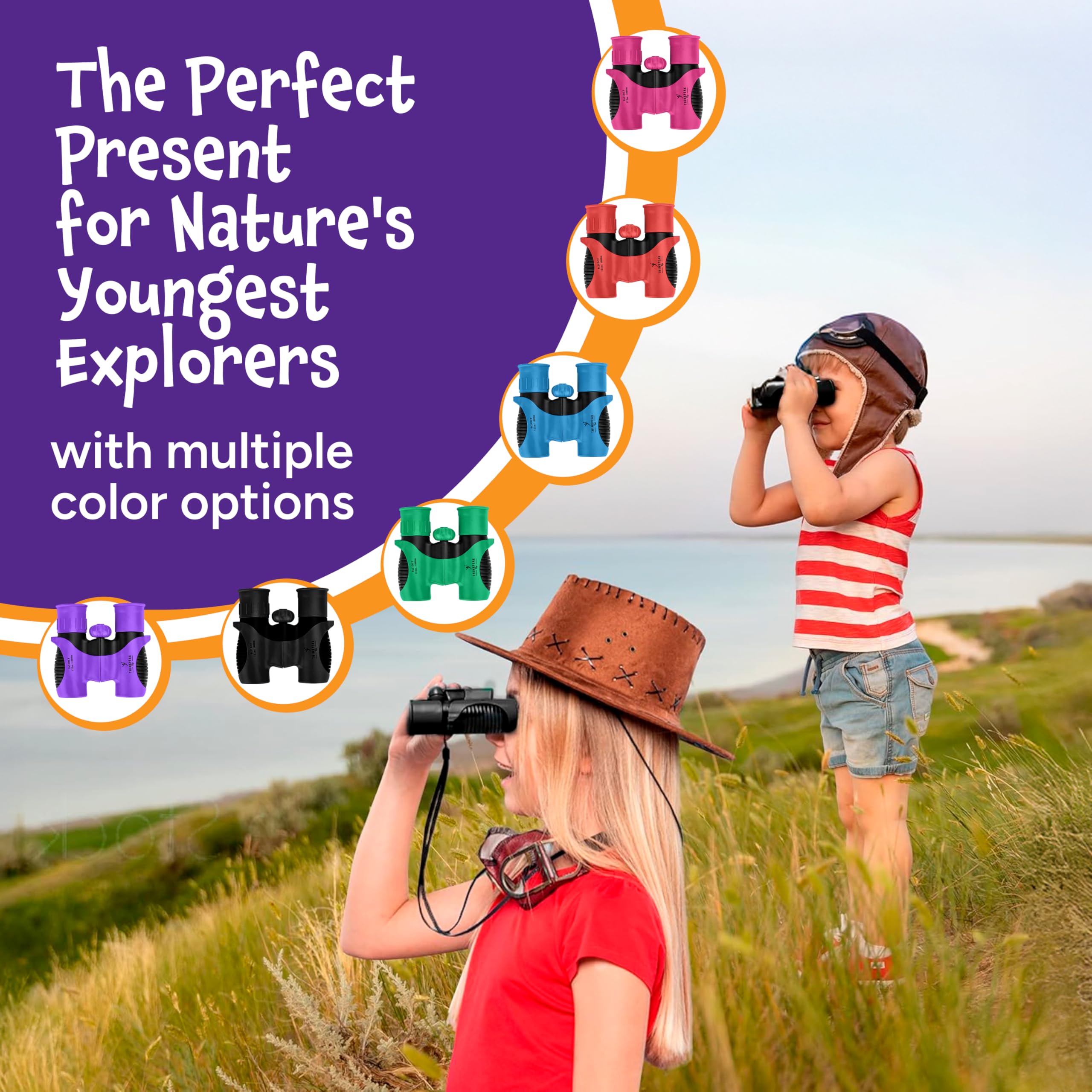 Think Peak Pink Binoculars compact size fits small hands for simple use.