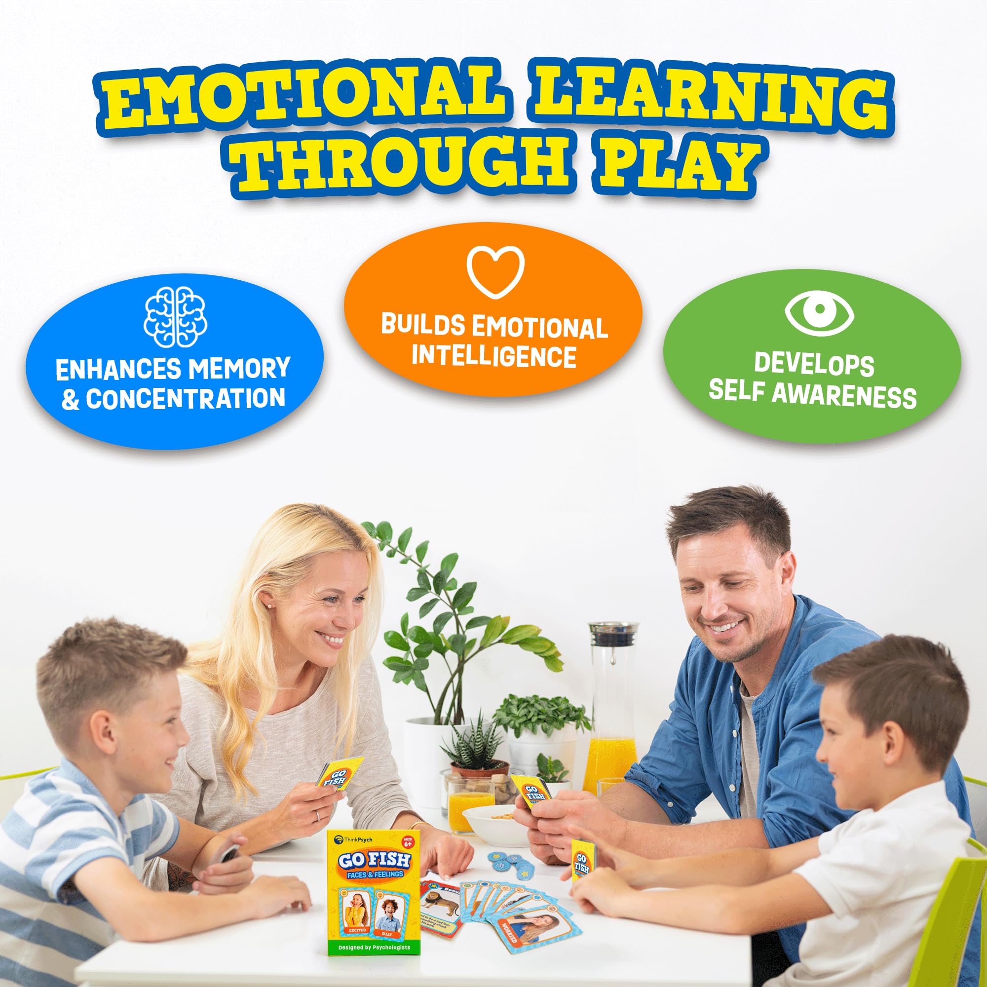 ThinkPsych Go Fish bonus cards and tokens beside the instruction sheet.