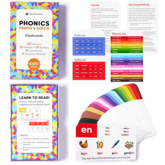 Think Tank Scholar phonics flashcards cover design for engaging early readers.