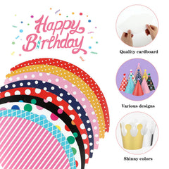Thinp paper crowns in bright colors for pet birthday celebrations.