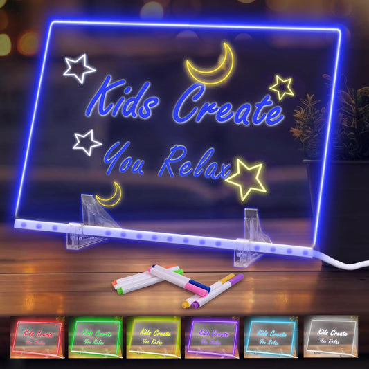 THKAILAR Lumi LED drawing board front view with neon markers for vibrant doodles