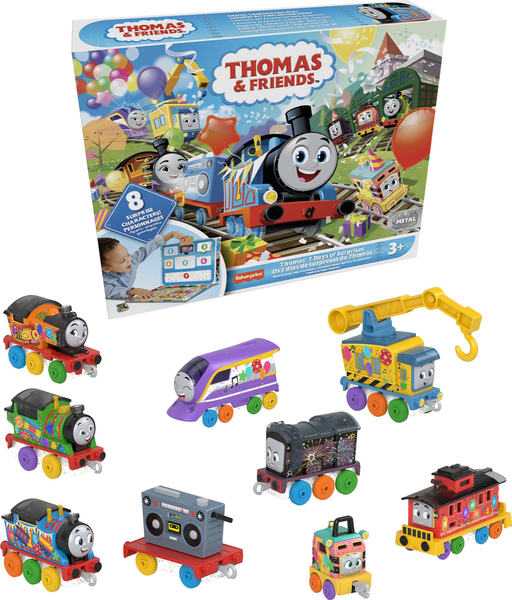Thomas & Friends gift set front view with colorful trains for imaginative play.