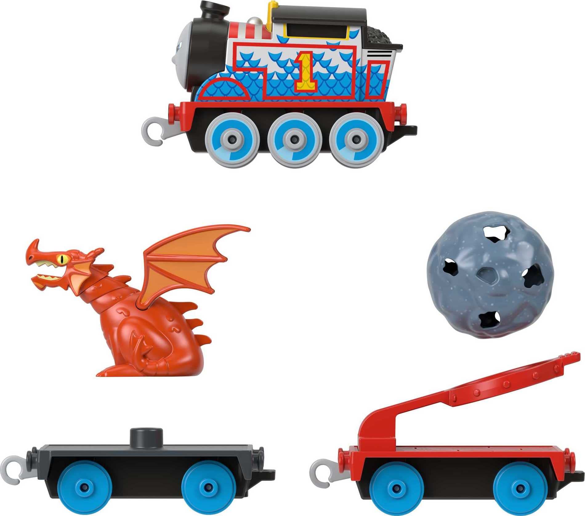 Imaginative play action featuring Thomas and Friends in a medieval scene