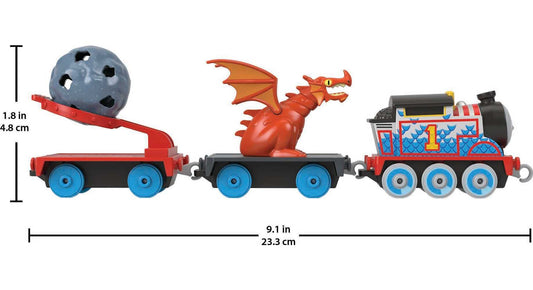Medieval Thomas with boulder launcher ready for action-packed pretend launches