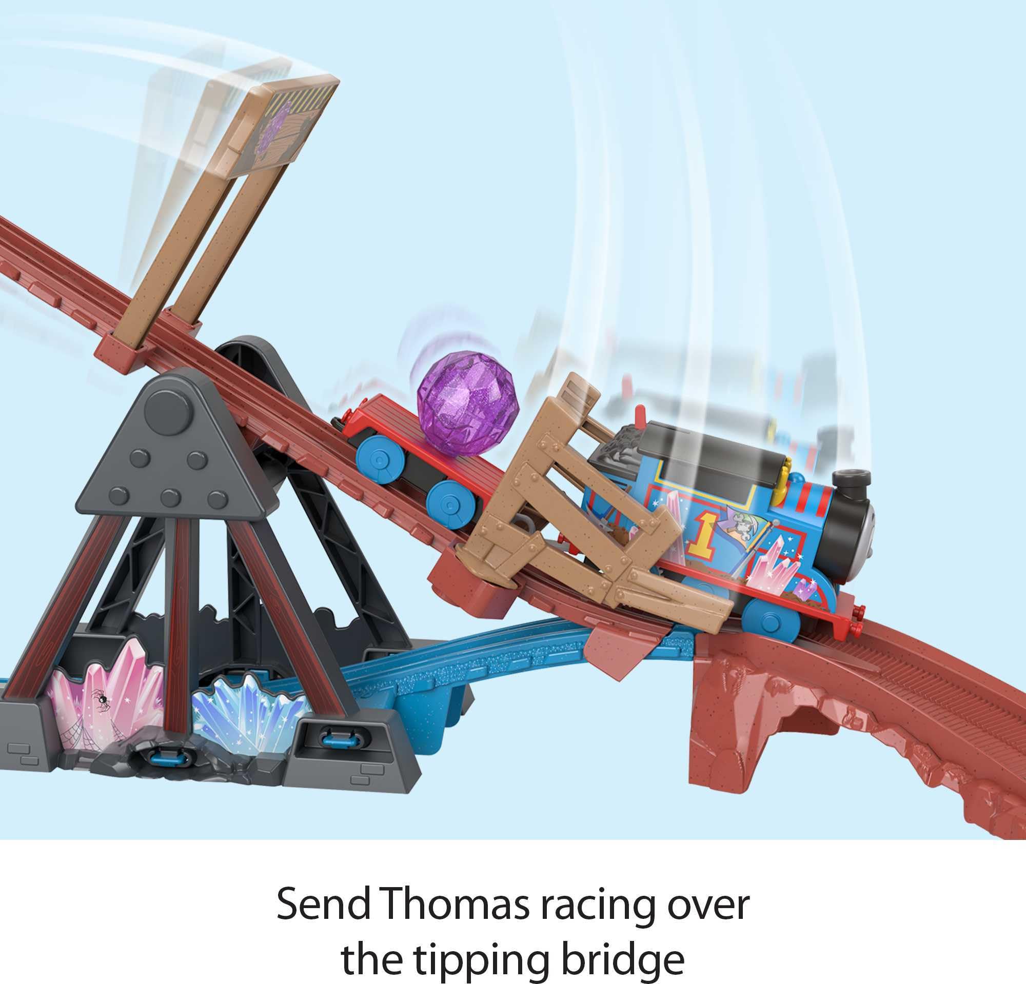 Thomas & Friends track switch enables over or under-bridge play.