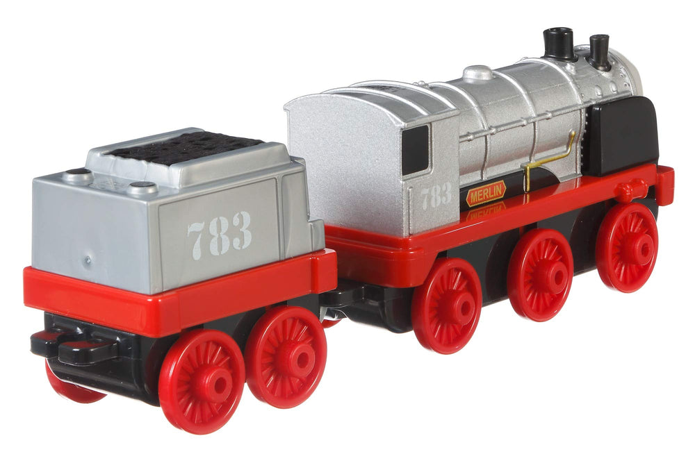 Merlin's plastic connectors enable attachment to other TrackMaster engines and sets.