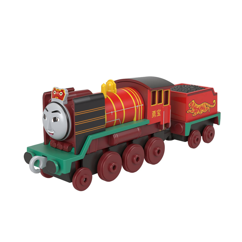 Yong Bao TrackMaster metallic train shown with cargo car for pretend deliveries