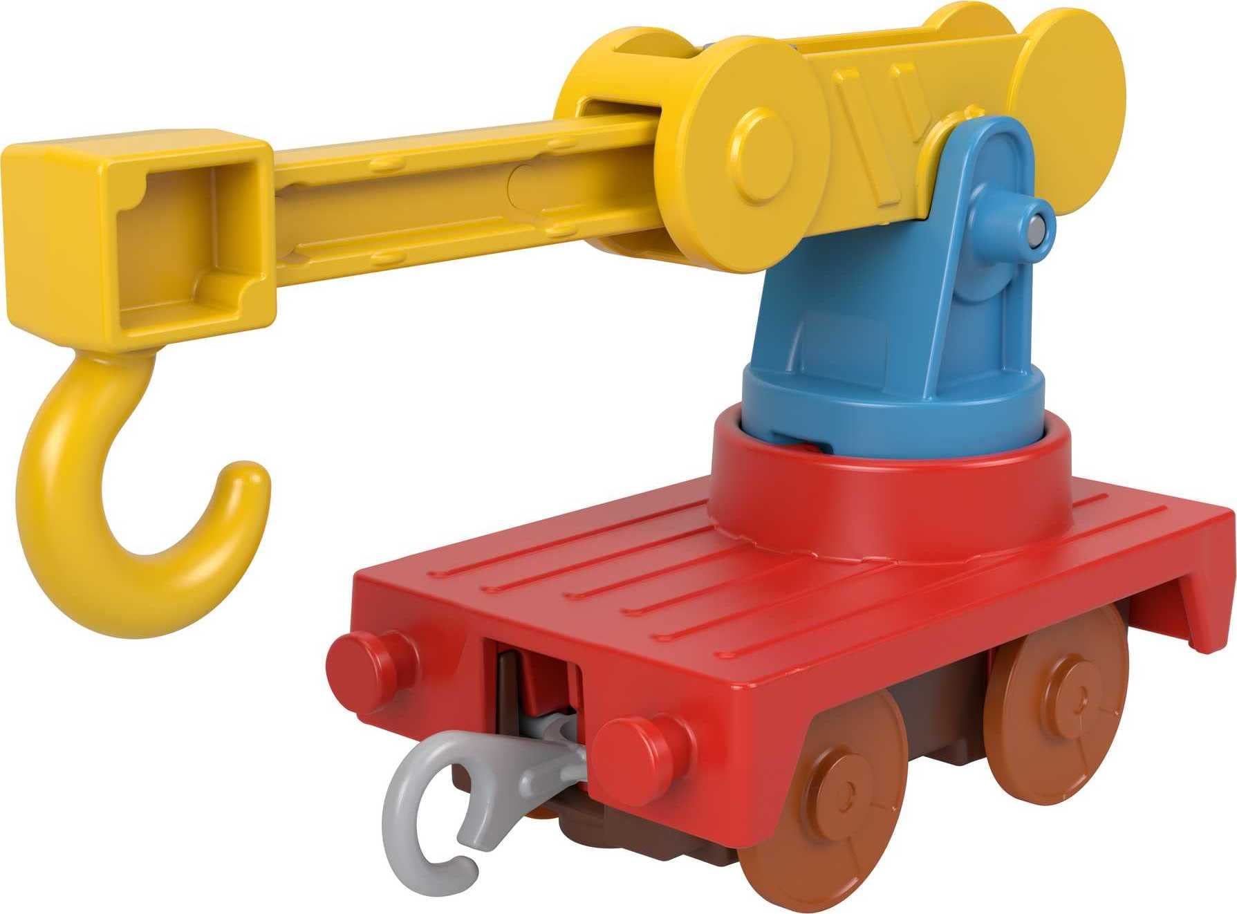 Thomas & Friends Carly crane top button press promotes motorized play.
