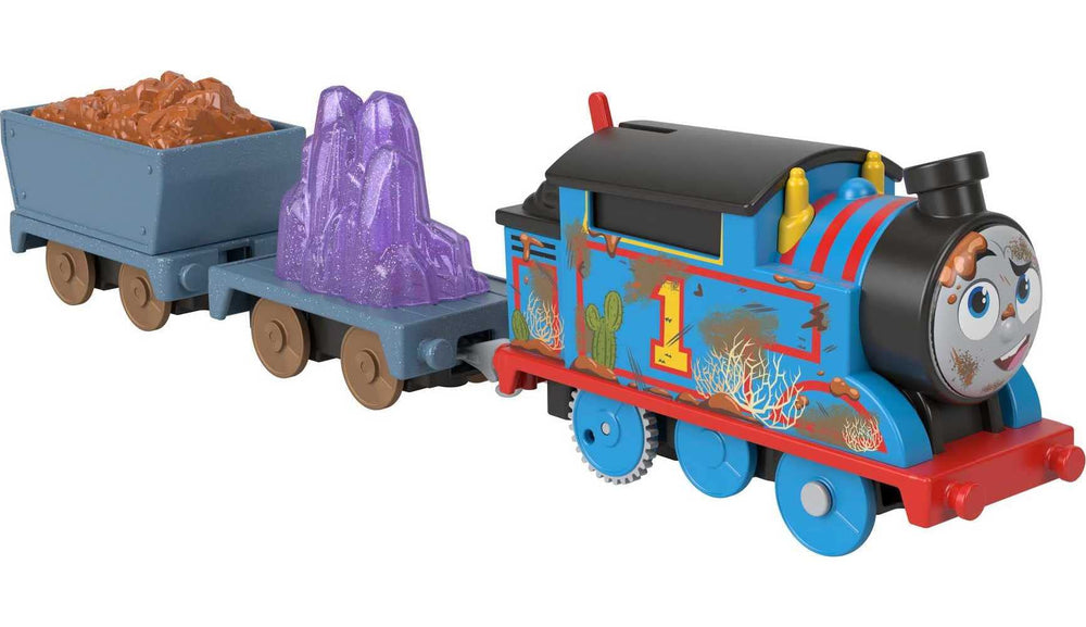 Thomas & Friends Crystal Caves engine with push-button top for quick race action.