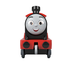 THOMAS & FRIENDS James push-along in motion on track.