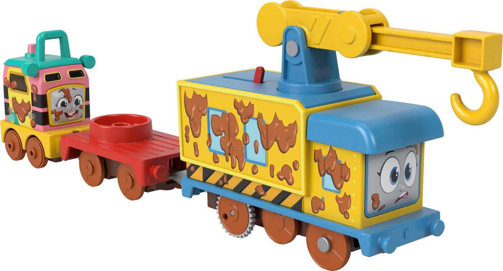Thomas & Friends Carly the Crane with muddy finish, press-to-drive action for imaginative play.