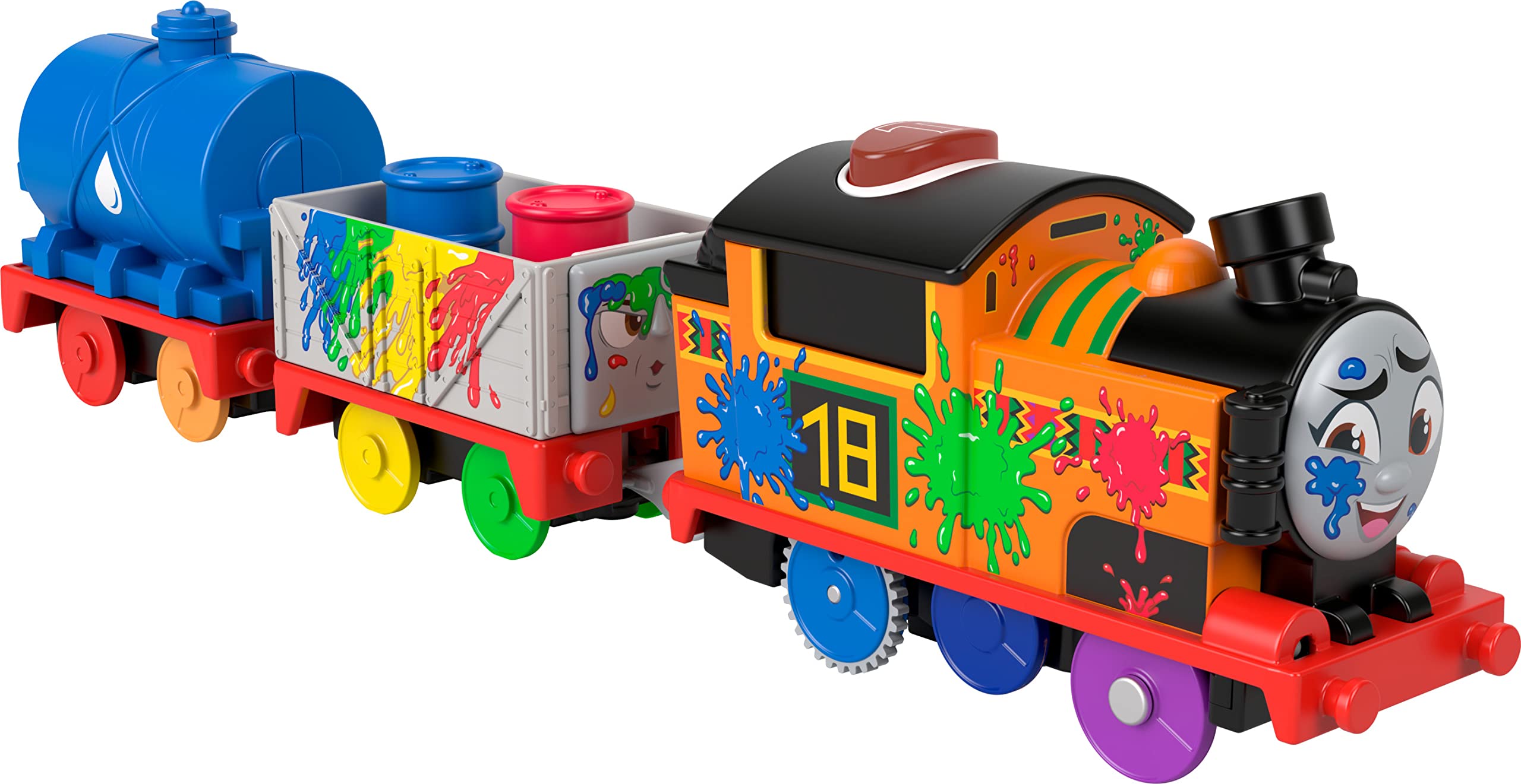 Thomas & Friends Nia engine painted with splatters for imaginative track play