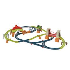 Thomas and Friends Percy engine powers through a multi-layout track for imaginative play.