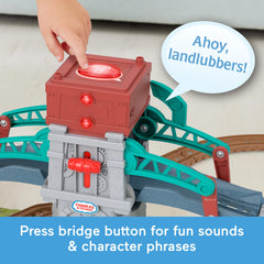 Percy engine on track racing to deliver cargo around Sodor