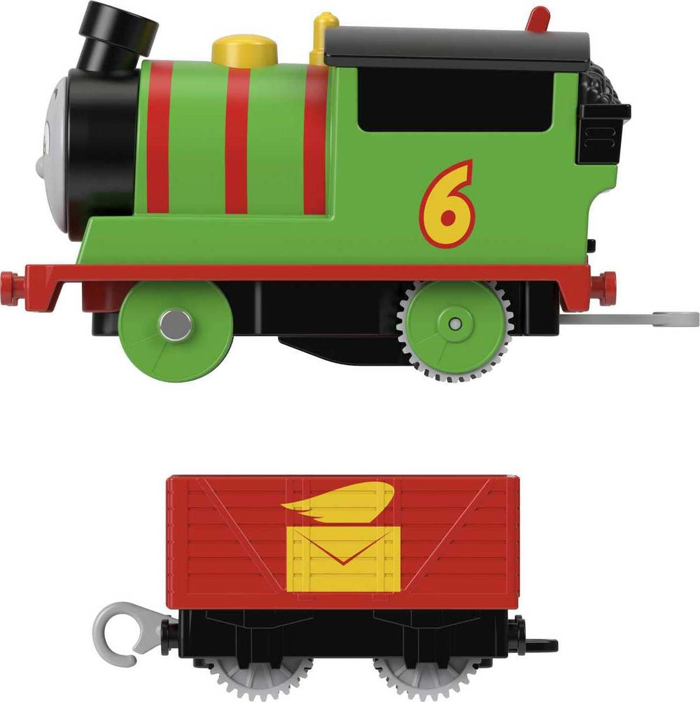 Percy with tender beside cargo cars for adventures