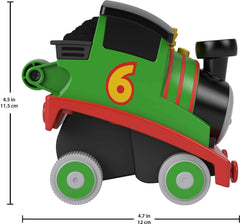 Thomas & Friends Percy engine wheelie pose highlights playful balance.