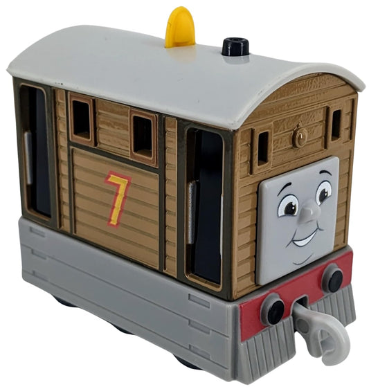 Thomas & Friends Toby diecast, side view, durable toy for imaginative push-along play.