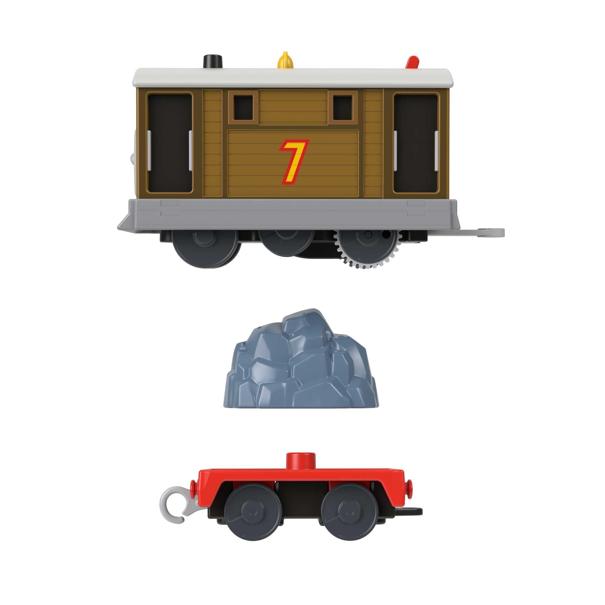 Thomas & Friends Toby on track with top switch for easy activation.