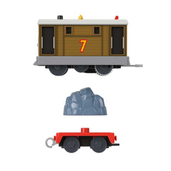 Thomas & Friends Toby on track with top switch for easy activation.