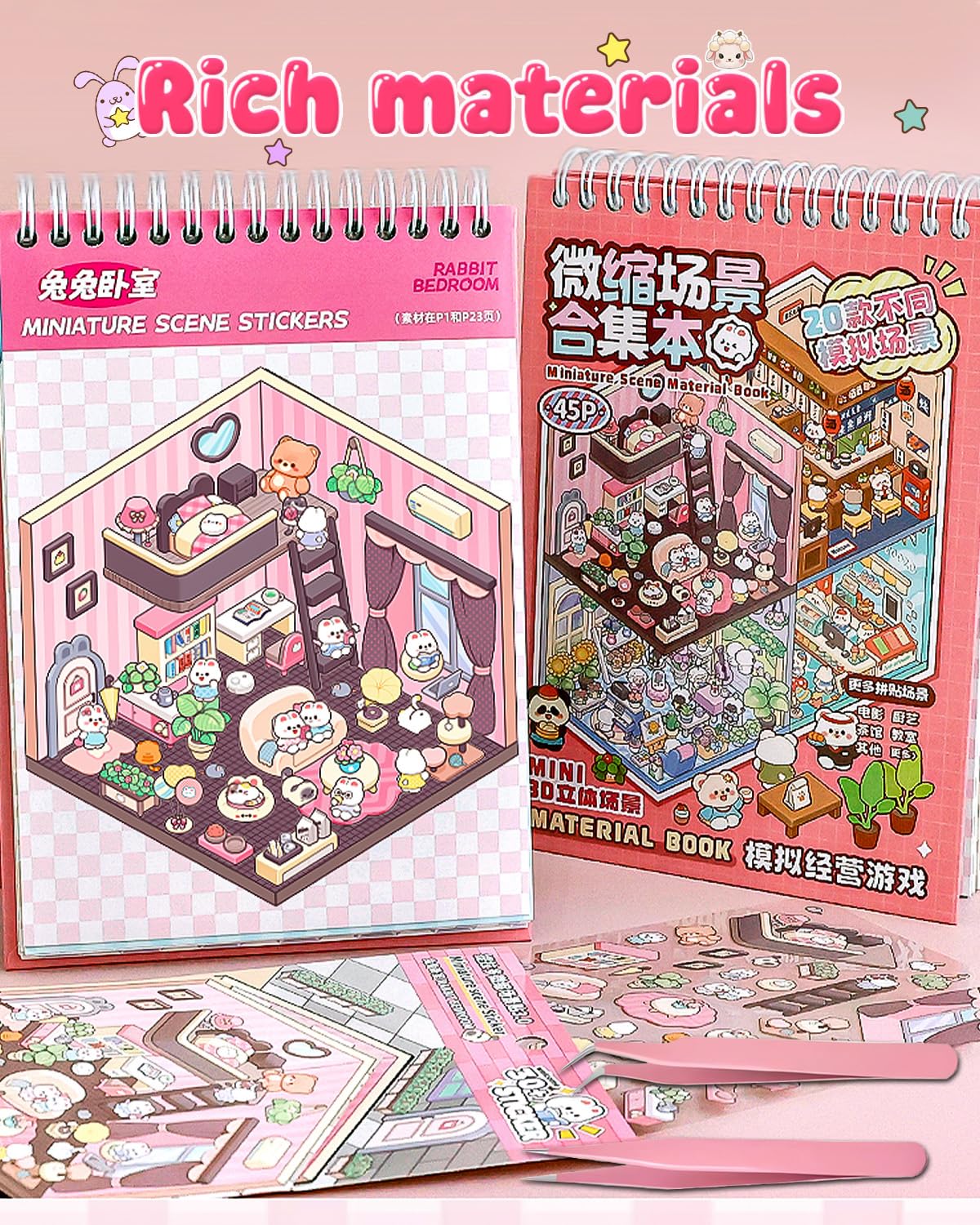 THOSEFUN 3D sticker scene book inside-pages with detailed scenes for mindful hobbies
