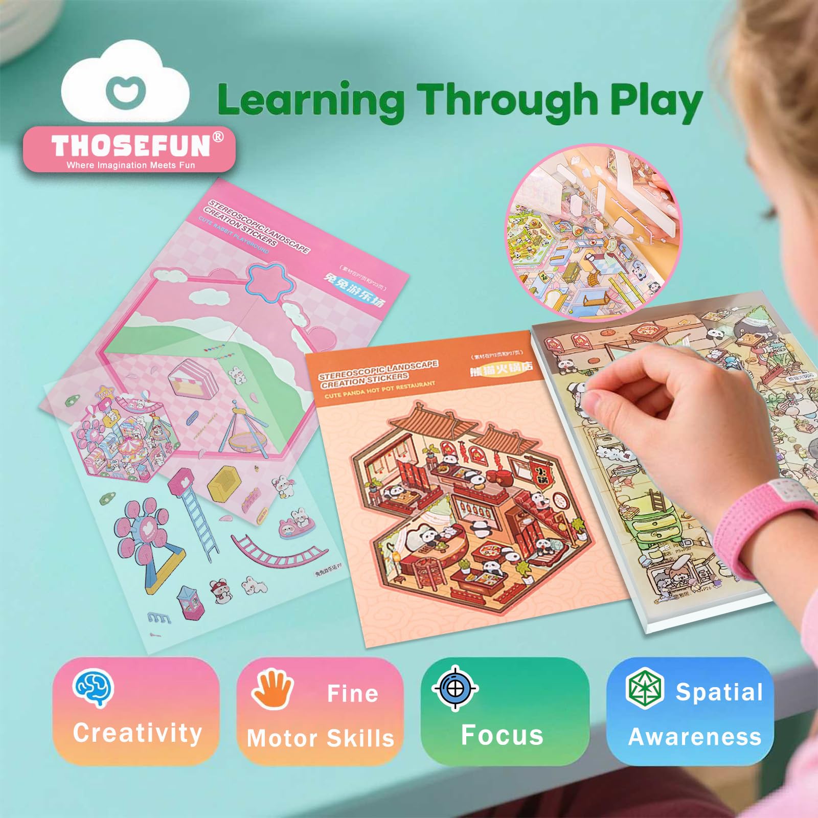 THOSEFUN 3D Sticker Scene Book castle scene image with imaginative detail