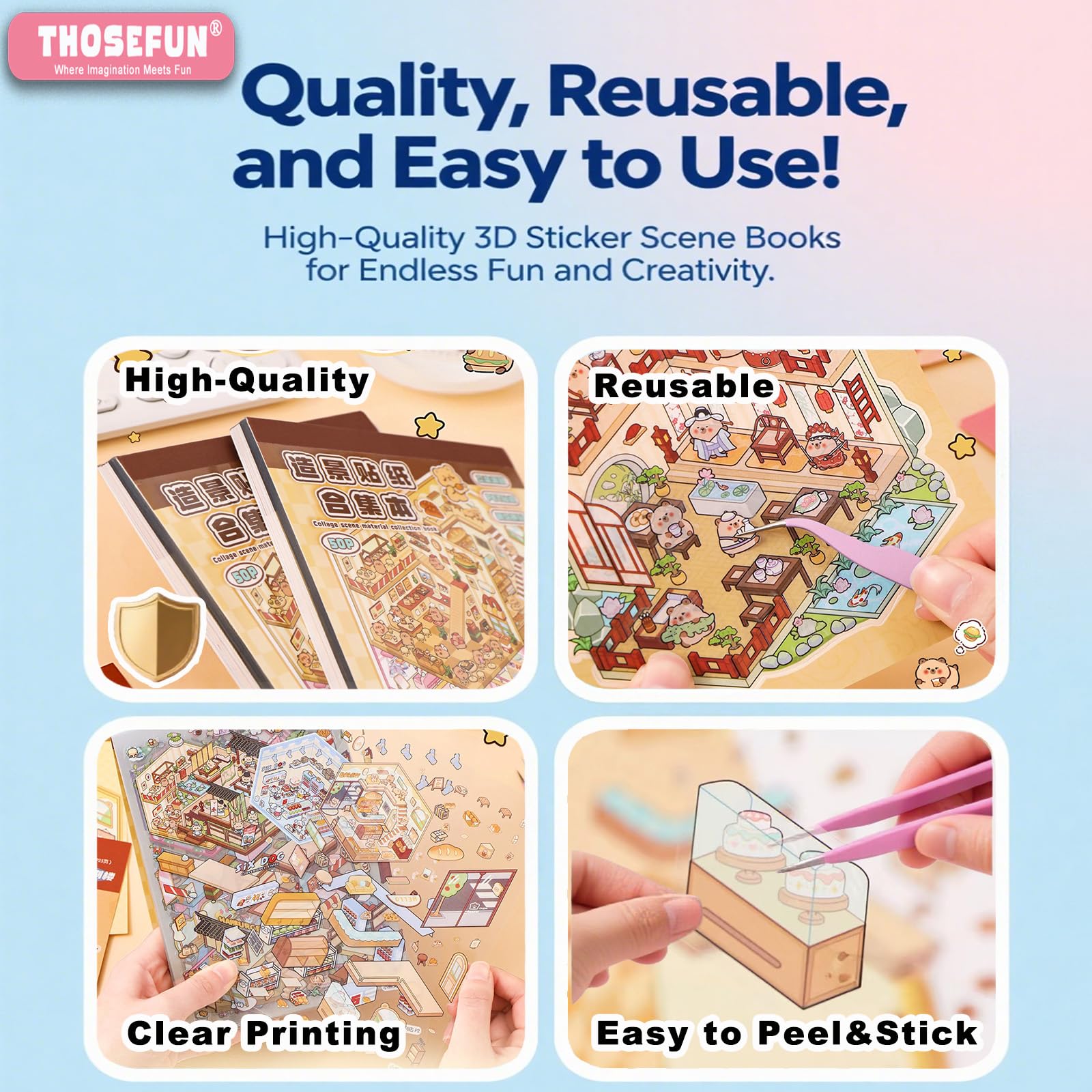 THOSEFUN 3D Sticker Scene Book tweezers pair image for precise placement