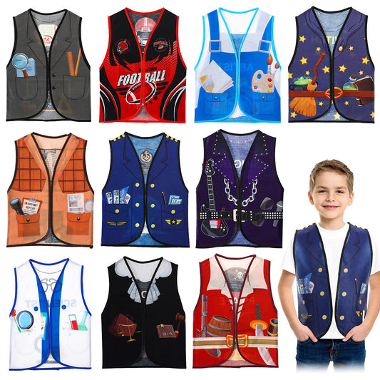 Threan career vest set packaging shows a colorful 10-piece pretend play kit for the classroom
