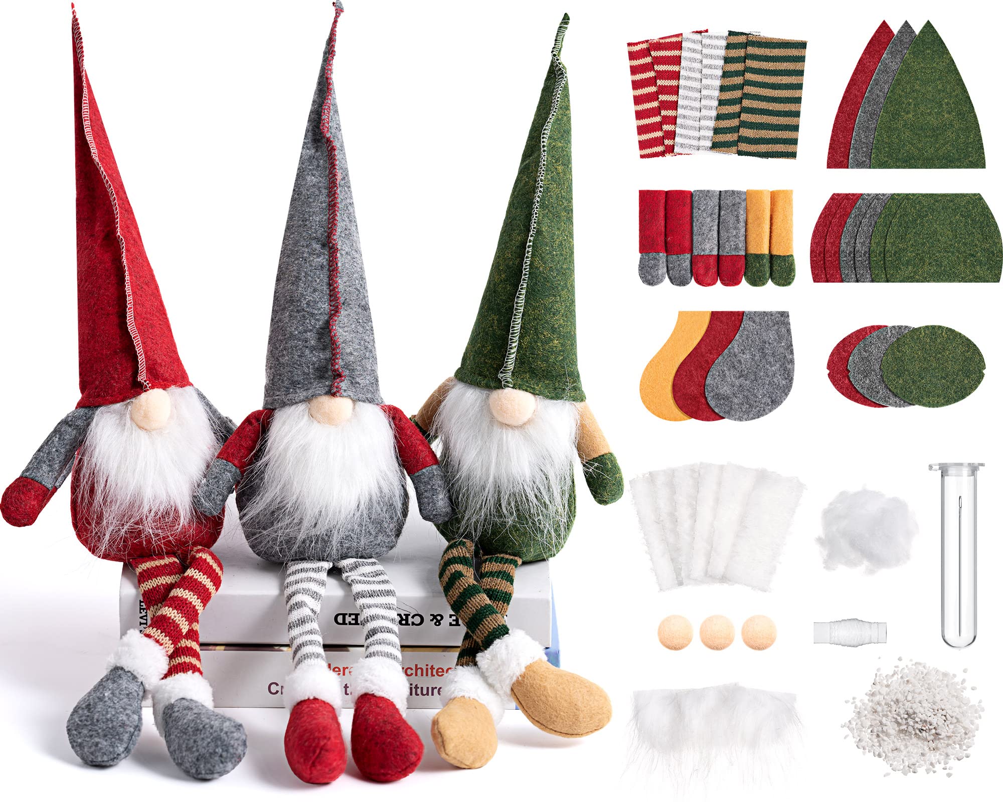 Threan 3-set gnome kit contents for DIY ornament crafting