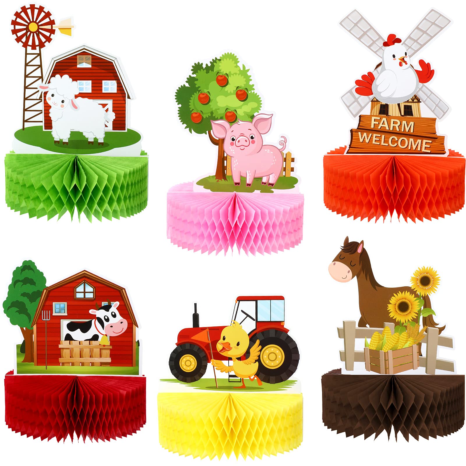 Threan pig honeycomb centerpiece bright farm party table decor