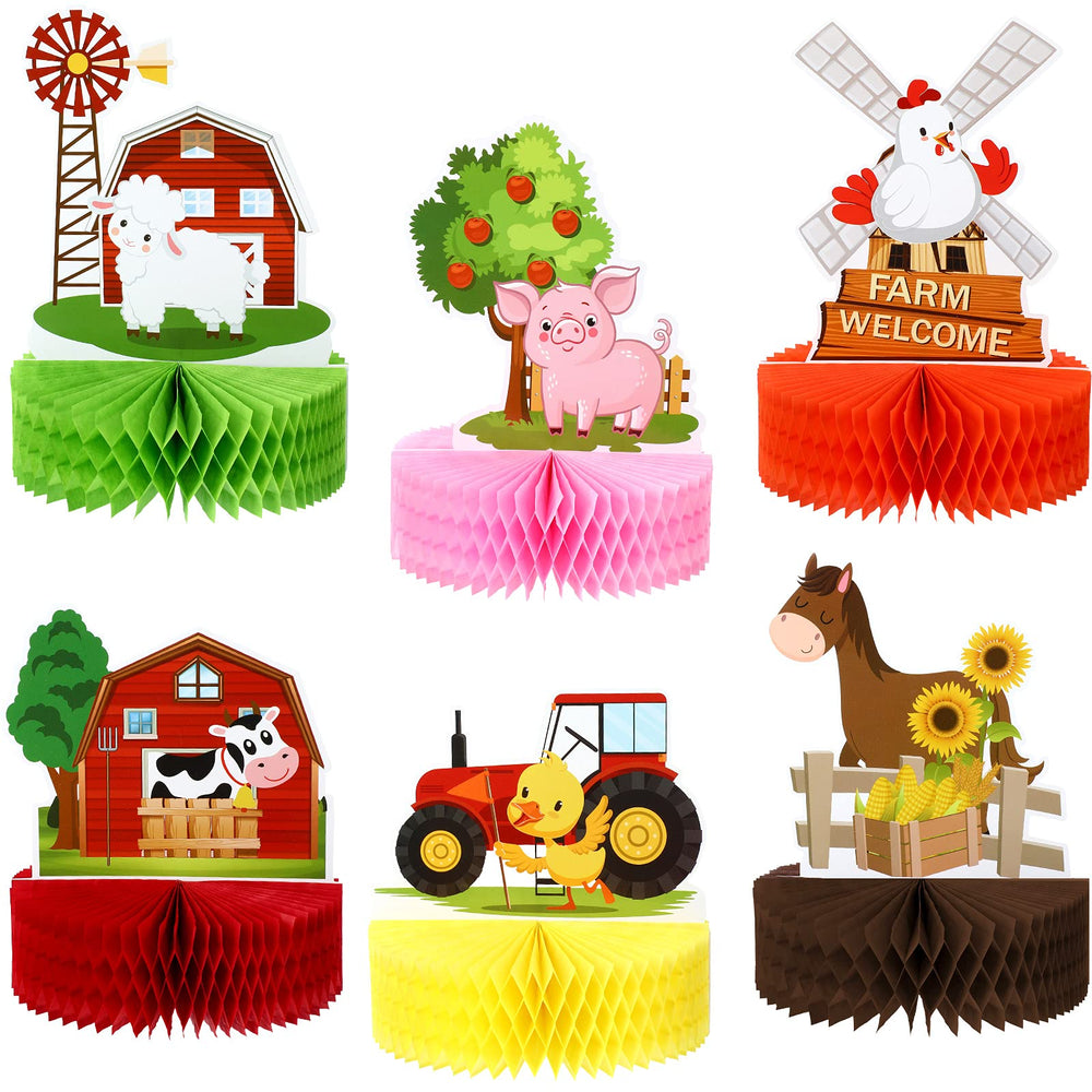 Threan pig honeycomb centerpiece bright farm party table decor