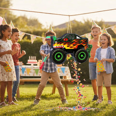 Threan multicolor pinata can be filled with candy and small toys.