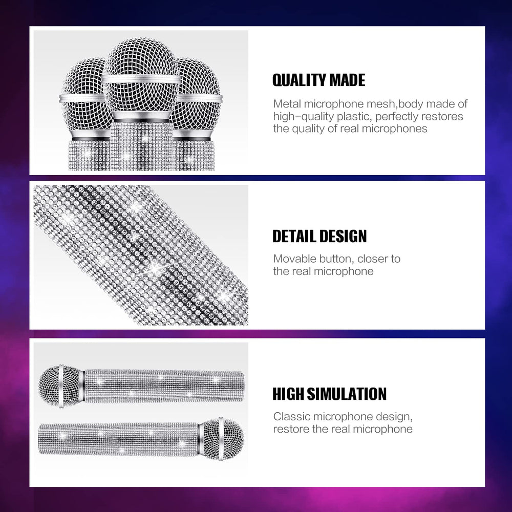 Threan sparkly microphone prop, compact size, easy to carry anywhere.
