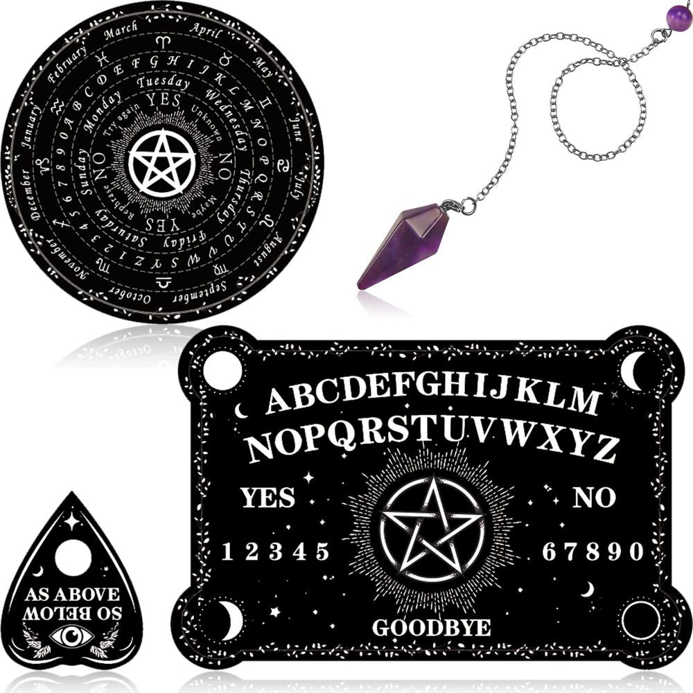 Threan pendulum dowsing board with amethyst set for focused divination sessions