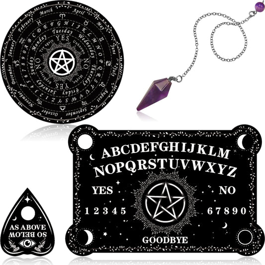 Threan pendulum dowsing board with amethyst set for focused divination sessions