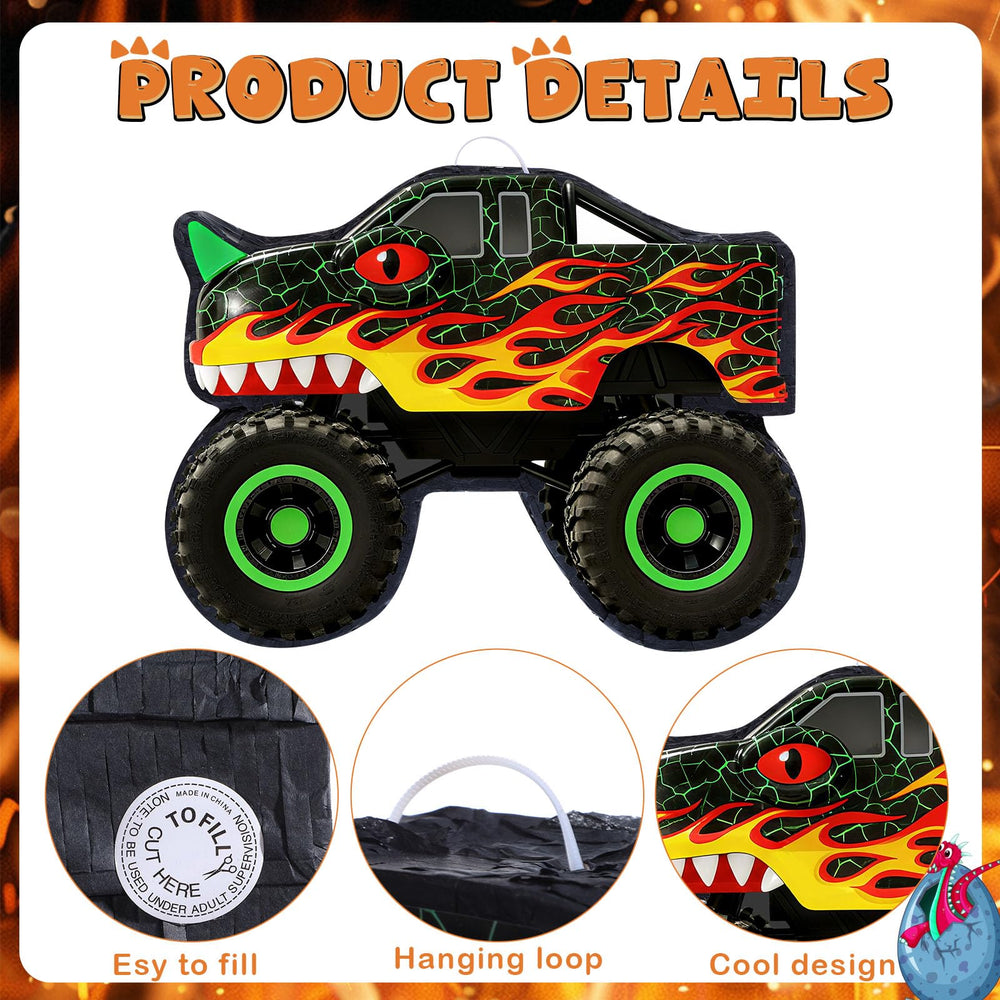 Threan dino car themed decor enhances birthday party vibe.