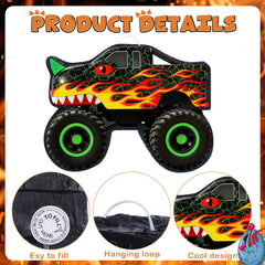 Threan dino car themed decor enhances birthday party vibe.