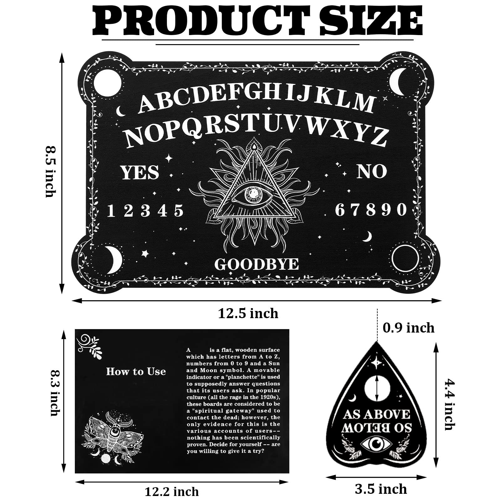Threan wooden spirit talking board with planchette for mysterious consultations