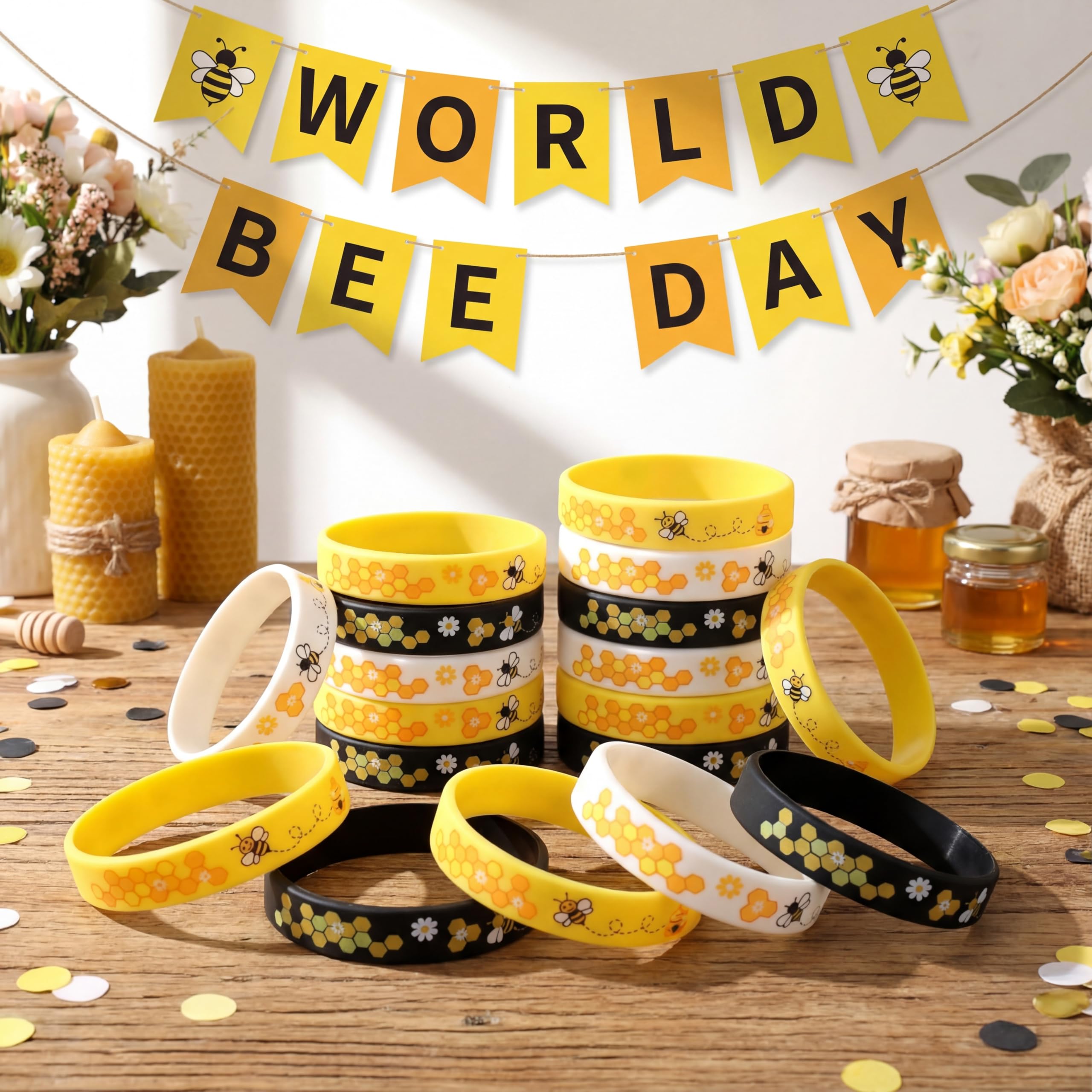 World Bee Day party favors by Threan ready for celebration and gifting.