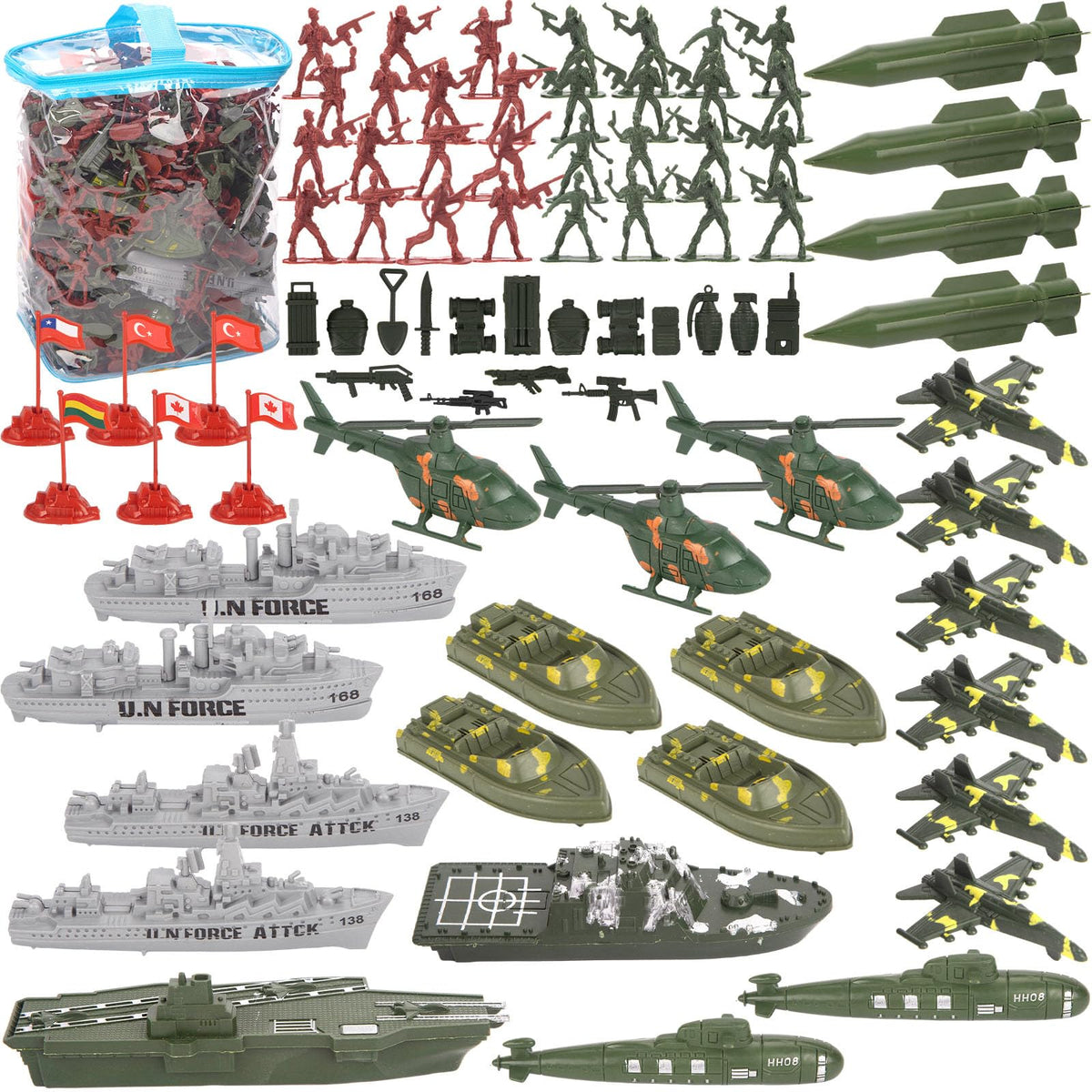 Three Otters army men battle set bag shows soldiers for imaginative play