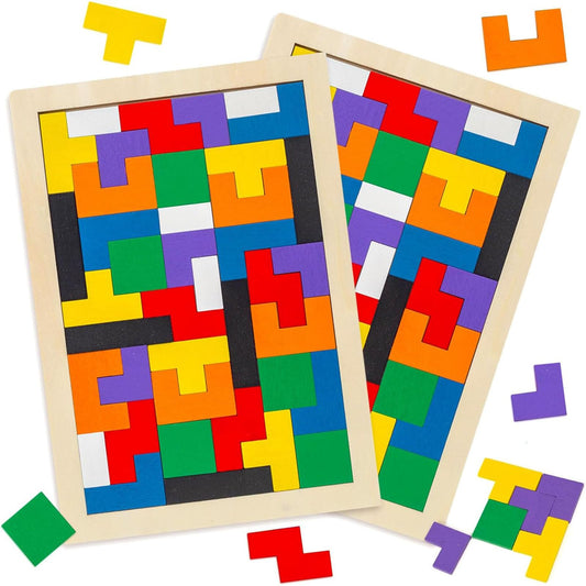 Three Otters wooden blocks puzzle 2-set front view highlighting natural wood finish for imaginative play