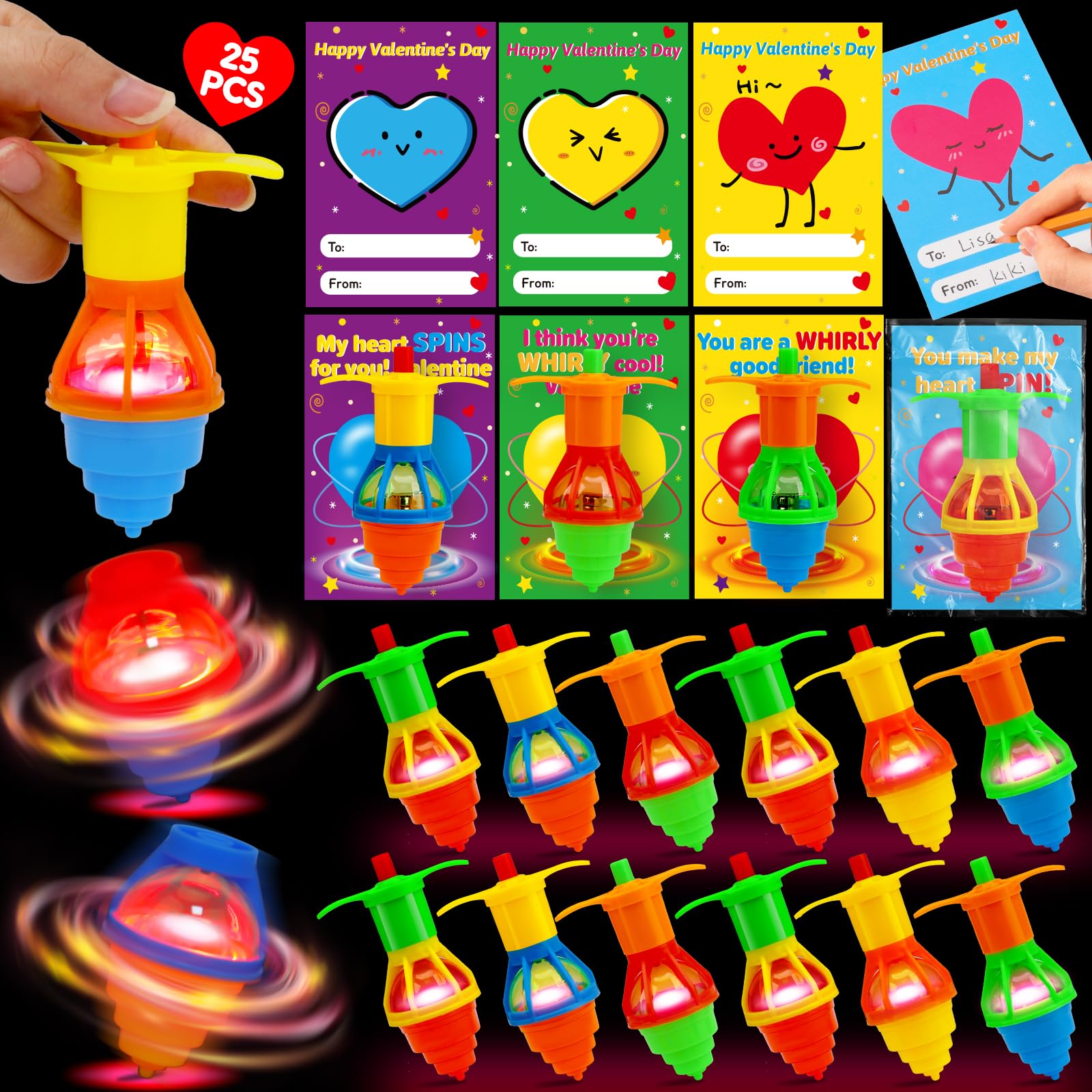 Thremhoo 25pcs light-up spinning tops pack with glowing party fun for classroom favors